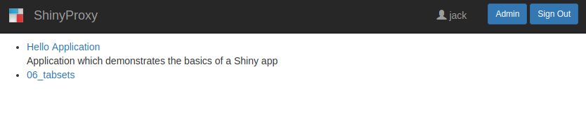standard listing of Shiny apps